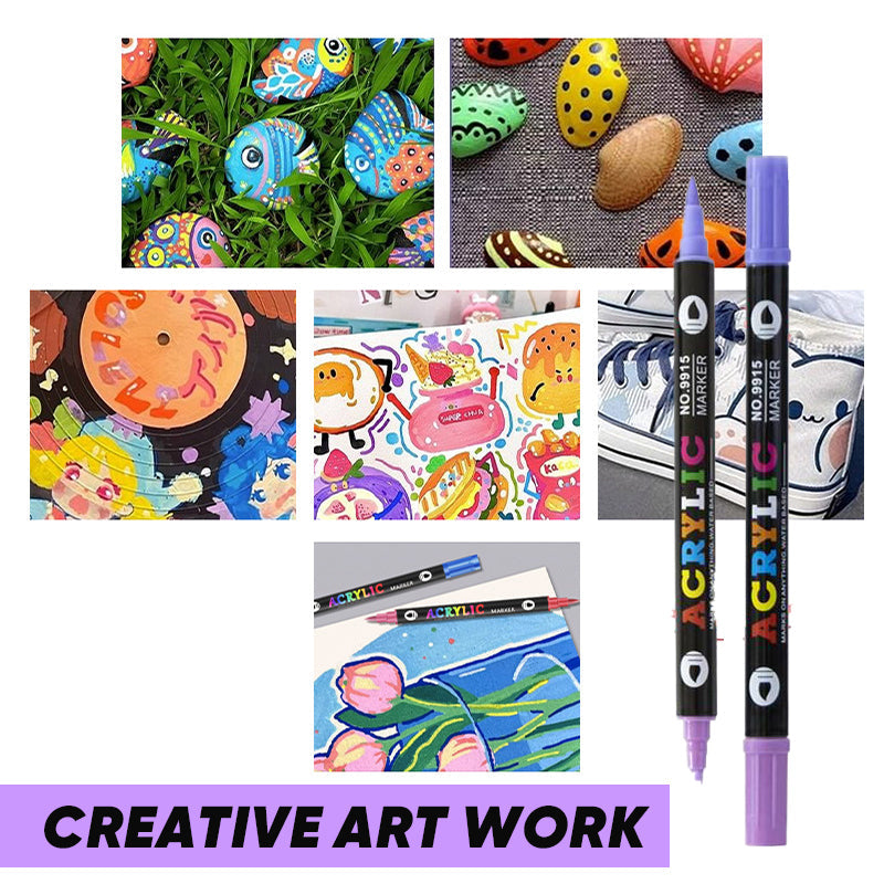 🖌️✨ Akrylpen med Dobbelt Spids - Fin Pensel & Kunstspids til Kunst på Lærred, Træ & Sten 🎨🌈