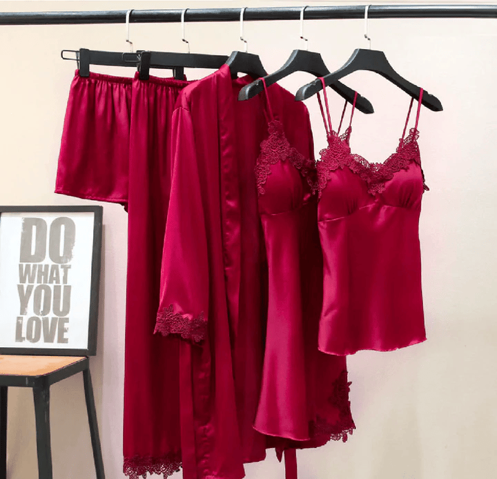 🔥🌹Specialerbjudanden för sommaren💕Sexigt nattlinne i fem delar av issilke för kvinnor