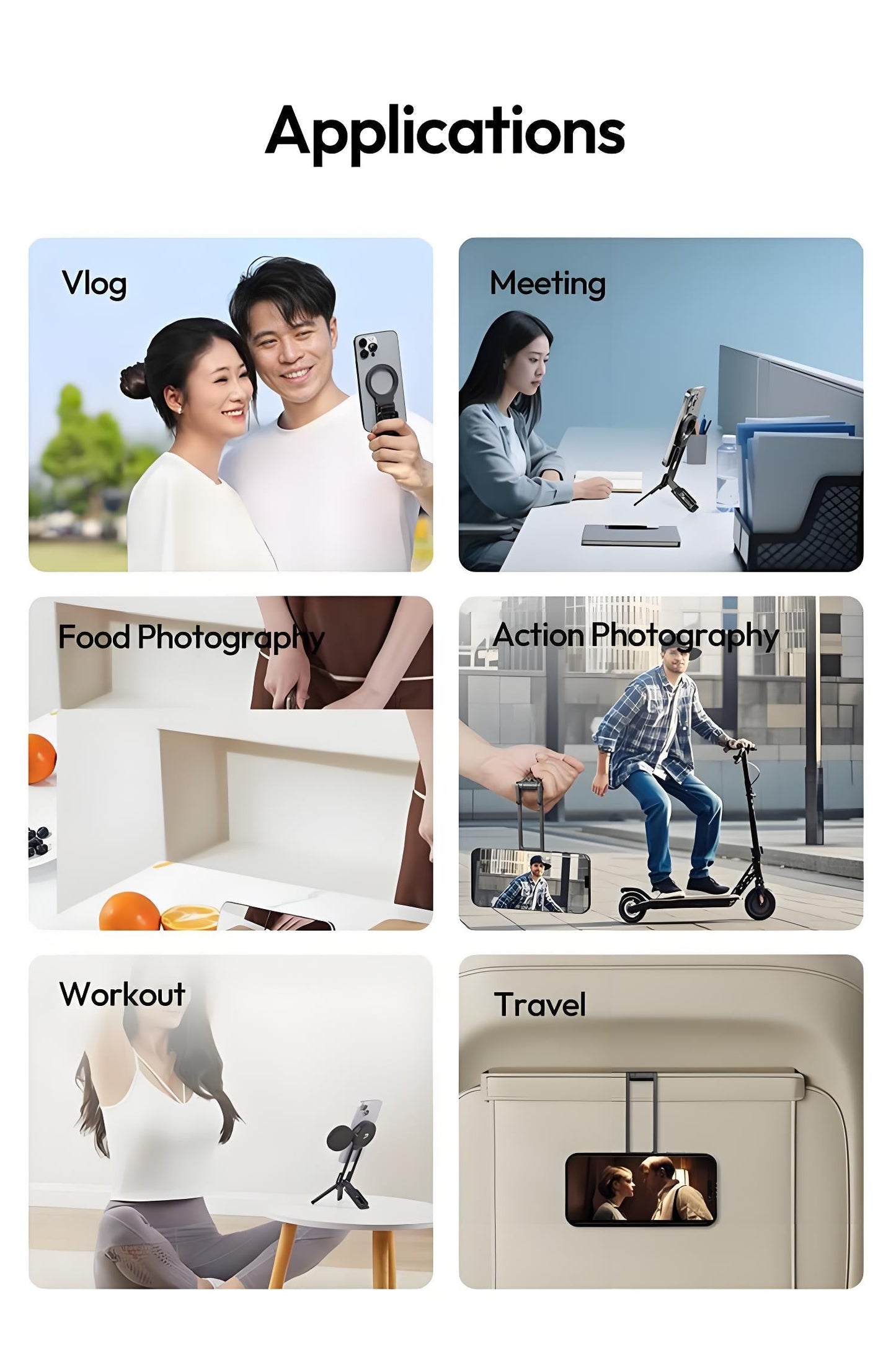 Magnetiskt telefonstativ för iPhone, MA38 Bärbar telefonhållare Ministativ för Magsafe med dubbelsidig stark magnetisk 1/4'' Arri-lokaliseringshål Hopfällbar krok