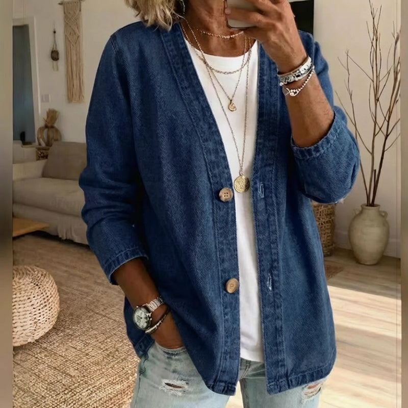 Klassisk denimjakke med knapper foran til kvinder