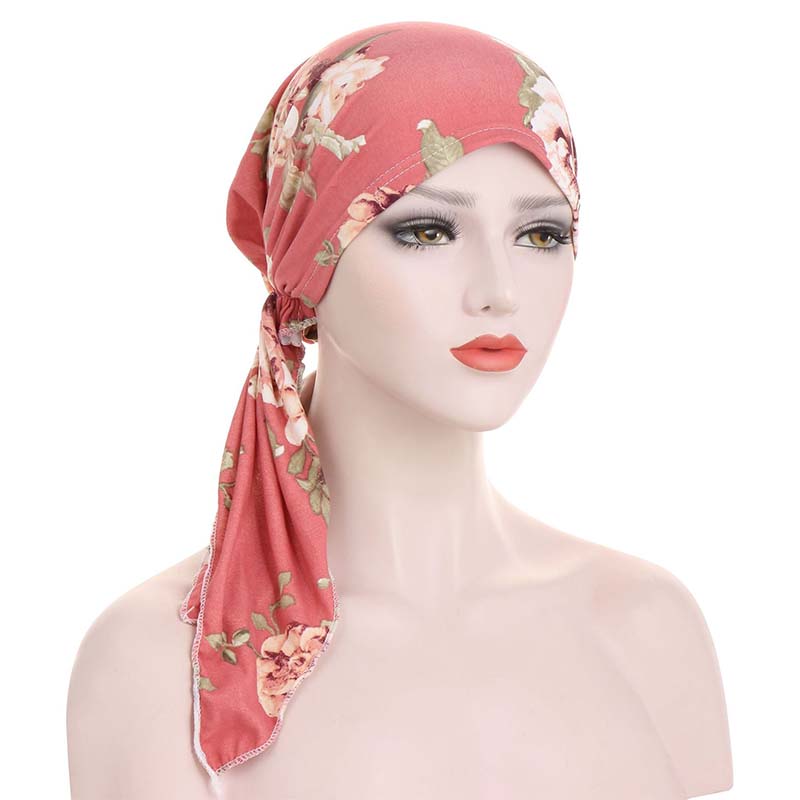đ Turban til kvinder med blomsterprint og forbundet bĂĽnd â blød, elastisk, alsidig