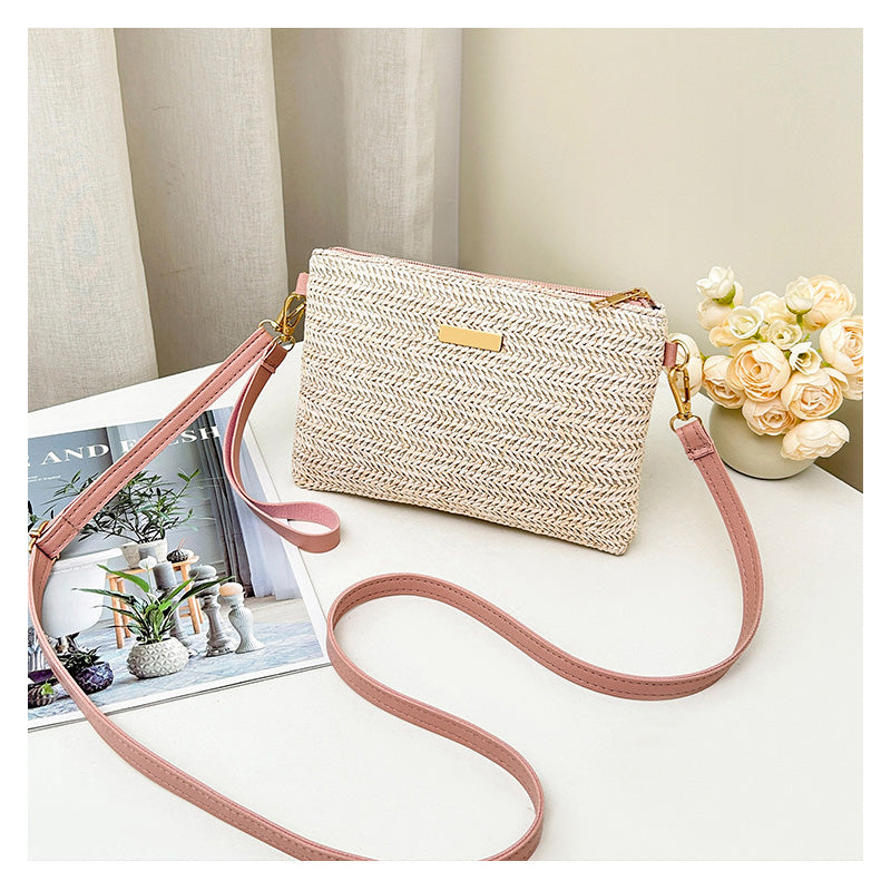⏰Dame clutch med vævet strå-skuldertaske👜