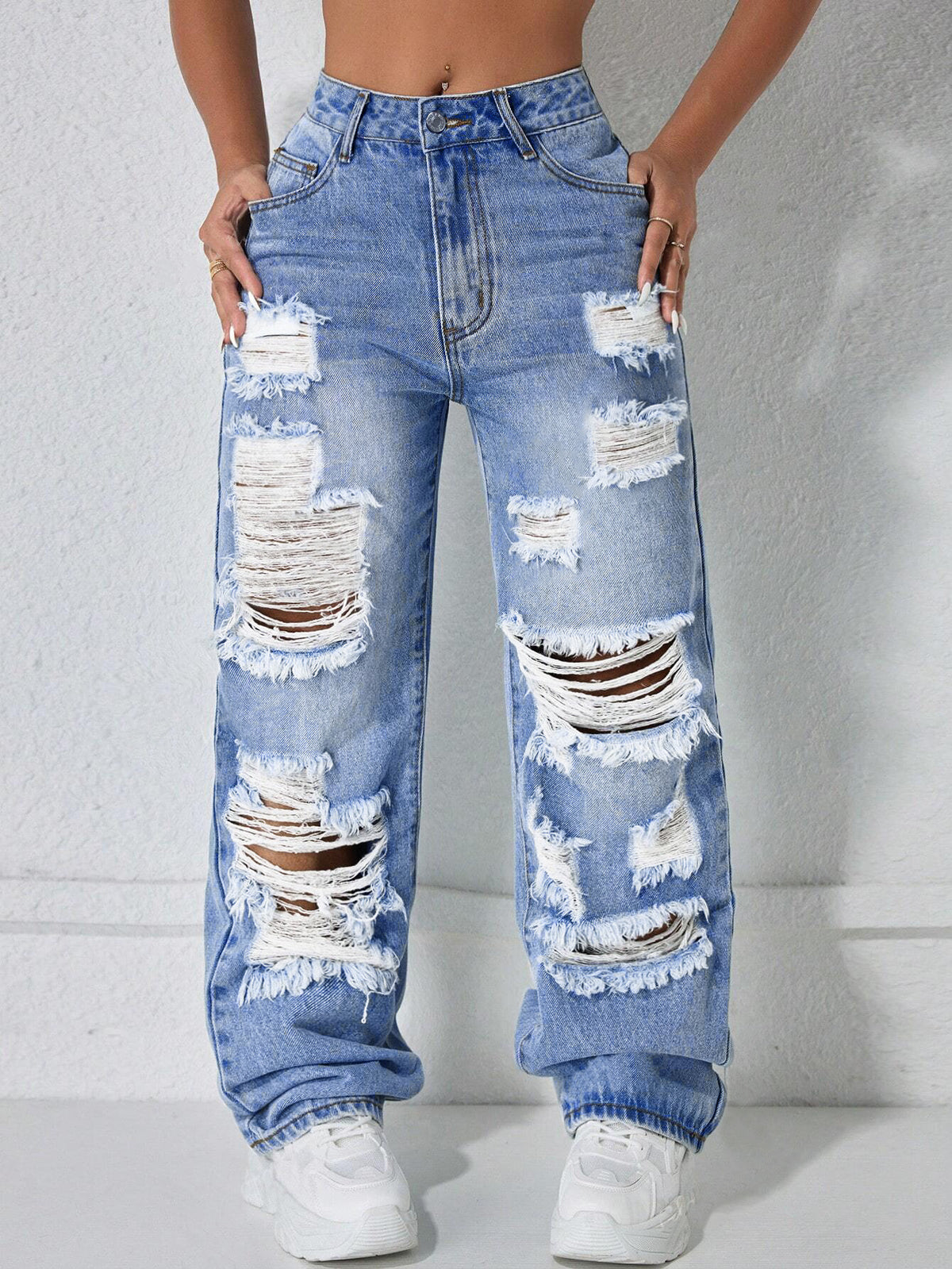 ✨ Effortless Everyday Style | Women's Distressed High-Rise Wide-Leg Jeans