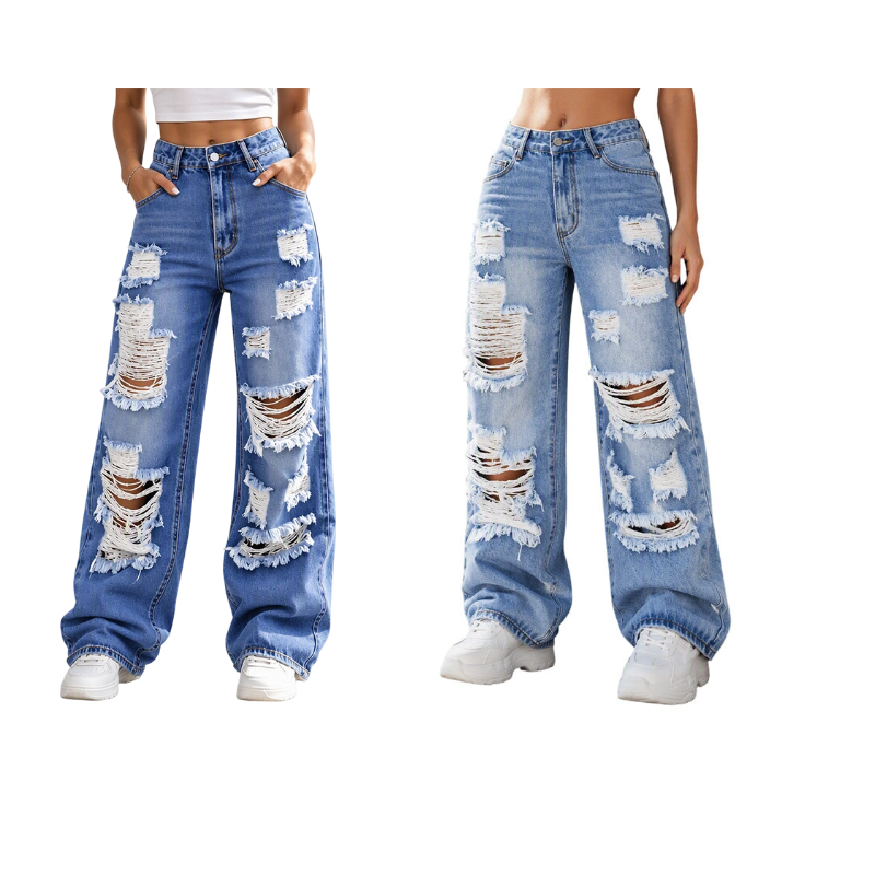✨ Effortless Everyday Style | Women's Distressed High-Rise Wide-Leg Jeans