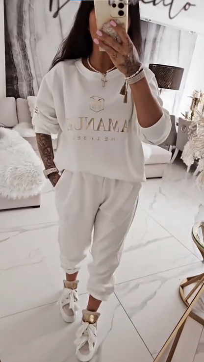 ⏳Tidsbegränsat erbjudande! ⏰Casual set för damer, blus med tryck och lösa byxor