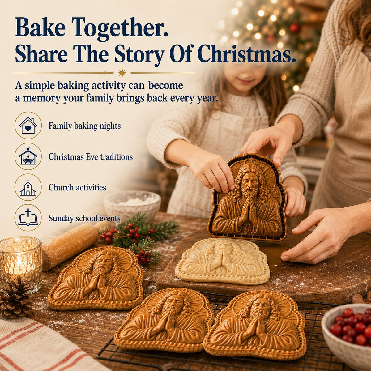 ✝️ Faith & Nativity-kollektion af mini-tærteforme til jul | Genanvendelige prægede forme til at forme detaljerede tærter med den bedende Jesus, krybbestallen og meget mere🥧✨