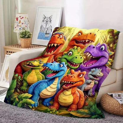 🎁 Sødt smilende dinosaur HD digitaltrykt flanneltæppe