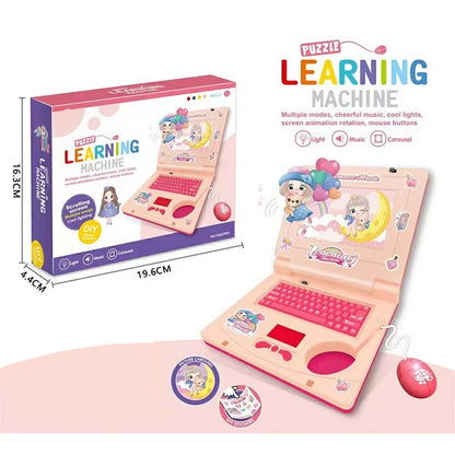 🔥Interaktiv simulerings-legetøjsbærbar computer – Legecomputer med A-Z-tastatur og 1-10 taltaster, 55+ sange, lys, lyde, 5 læringstilstande (ABC/tal/musik/spil/beskeder), foldbar med håndtag