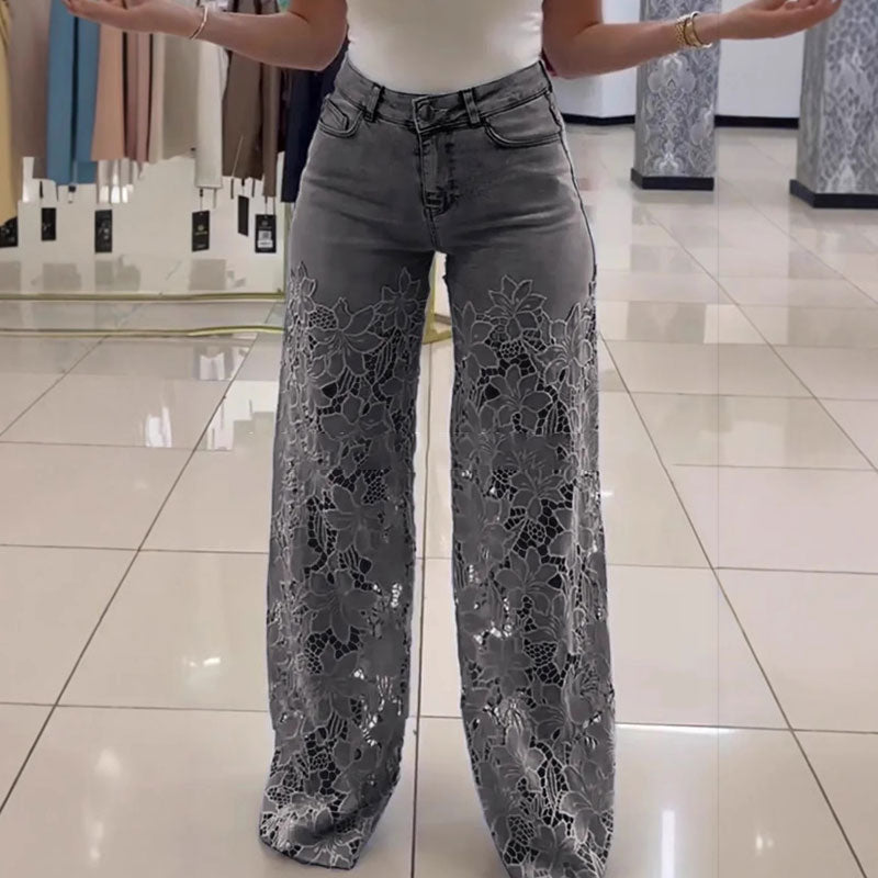 ⚡ 49% REA - TIDSBEGRÄNSAT ERBJUDANDE! ⏱️Lace patchwork ihåliga jeans för kvinnor