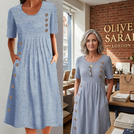 👗 50% RABATT NU! Tidlös randig midiklänning – andningsbar, smickrande – sverigeify