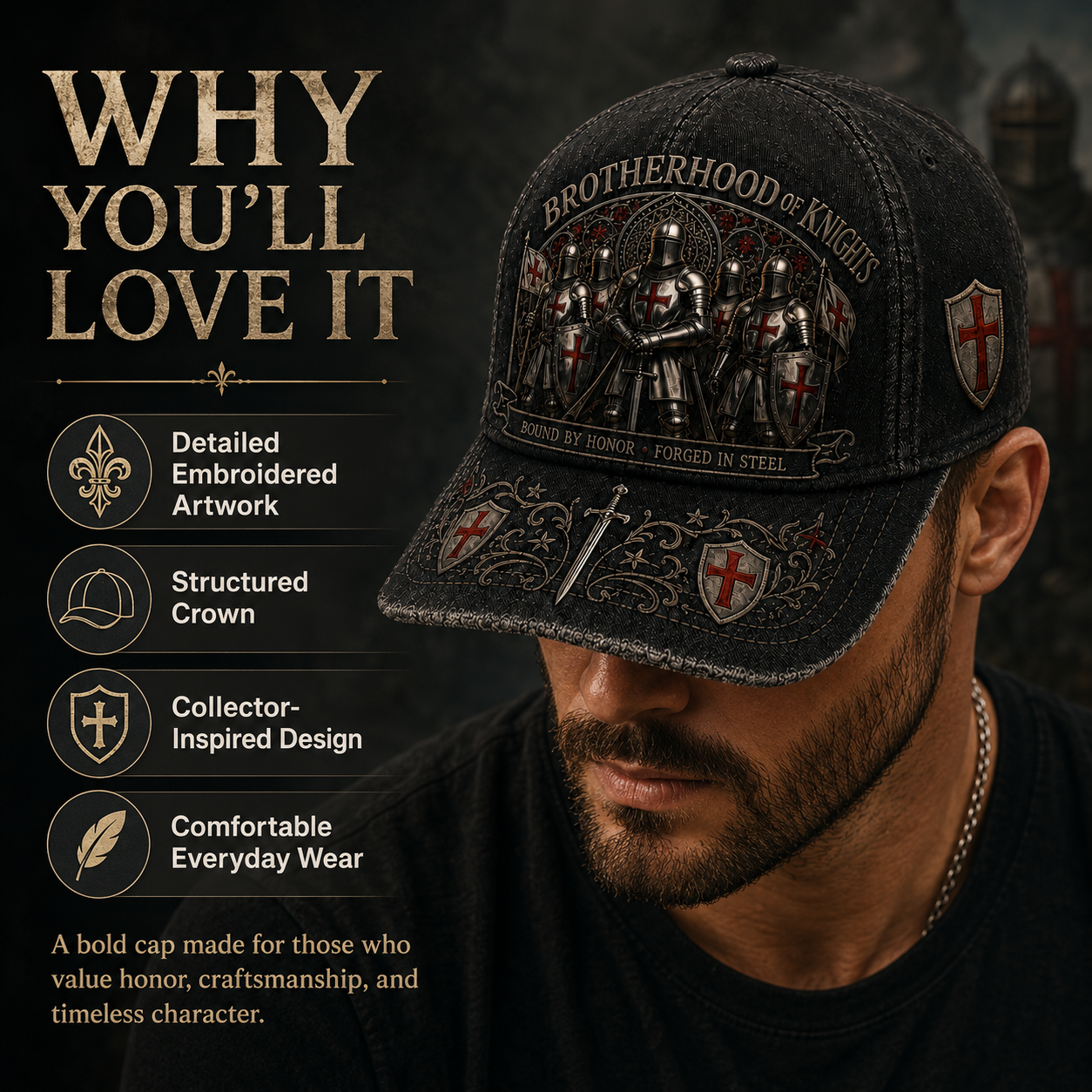 ⚔️ Bound By Honor Forged In Steel – Knights Templar Cap – fairyja