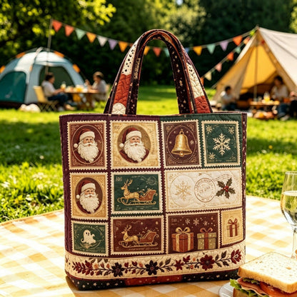 Vintage-tote-taske med julemotiv af julemanden | Festlig genanvendelig indkøbspose