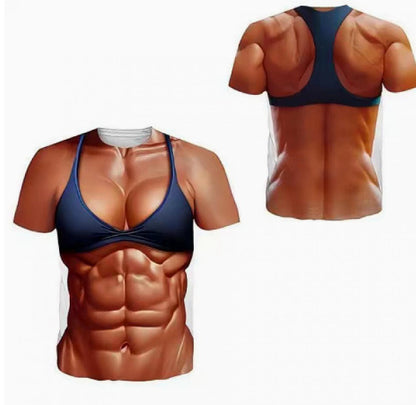 Herre-T-shirt med sjovt muskelmotiv i 3D-print