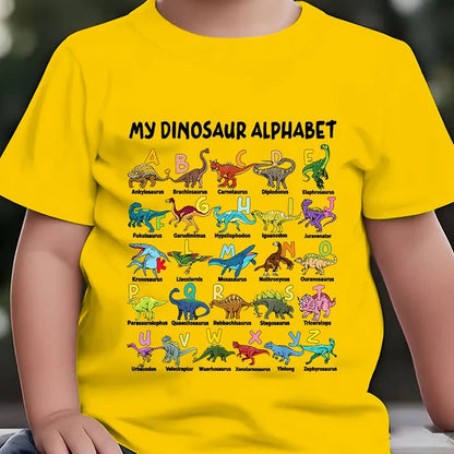 🔥Børne-T-shirt med dinosaur- og alfabetprint🔥