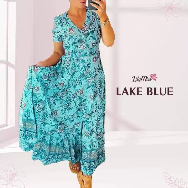 🔥Våren 2025 Nya ankomster - 49% rabatt🔥V-ringad klänning med blommigt mönster