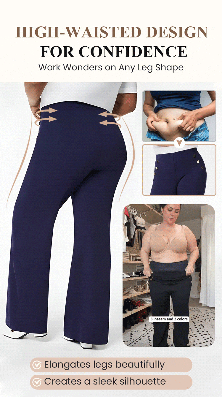 💖Bukser med høj talje og brede ben i plus-size og meget strækbart materiale