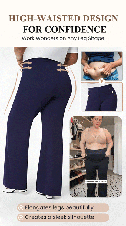 💖Bukser med høj talje og brede ben i plus-size og meget strækbart materiale
