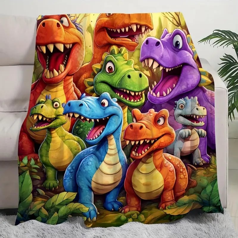 🎁 Sødt smilende dinosaur HD digitaltrykt flanneltæppe