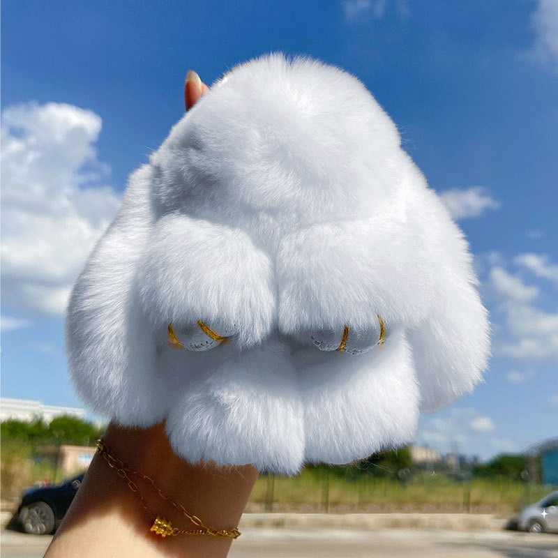 🎁Sista dagen 50% RABATT🐰Mjuk handgjord fluffig kanin-pompomnyckelring med designad plåtask