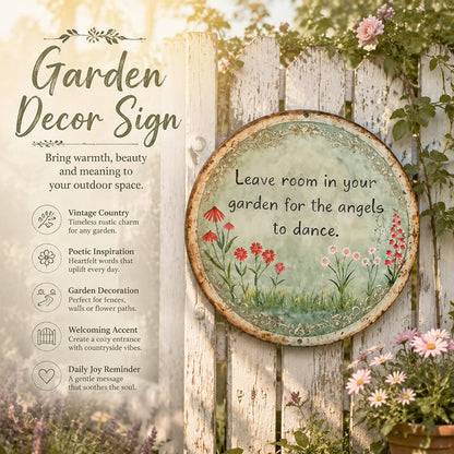 ✨ Håndlavet Angel Dance rundt metalskilt, vintage cottage-have vægdekoration gave