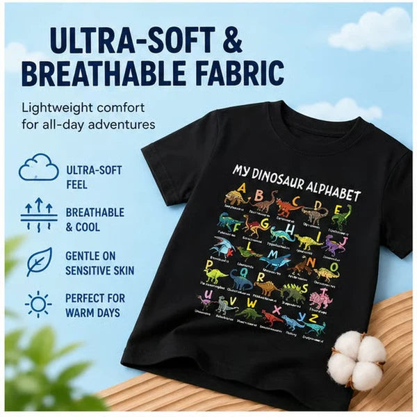 🔥Børne-T-shirt med dinosaur- og alfabetprint🔥