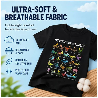 🔥Børne-T-shirt med dinosaur- og alfabetprint🔥
