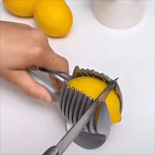 🍋Creative Kitchen skiveskæreværktøj, håndholdt pålægsmaskine i aluminiumslegering i fødevarekvalitet, hurtig skæreholder til citron, tomat, løg og bløde frugter og grøntsage