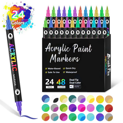🖌️✨ Akrylpen med Dobbelt Spids - Fin Pensel & Kunstspids til Kunst på Lærred, Træ & Sten 🎨🌈