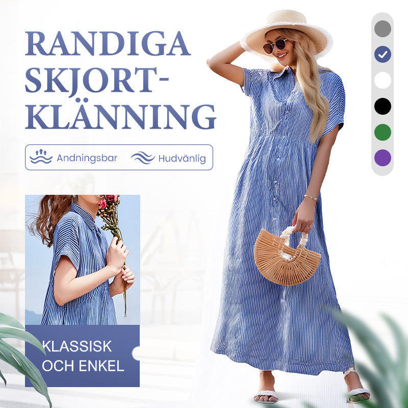 👗 50% RABATT! 💗 Randig Lång V-ringad Skjortklänning för Kvinnor – Sommarrea – Luftig & Bekväm, Klassisk Look & Perfekt för Varma Dagar ☀️