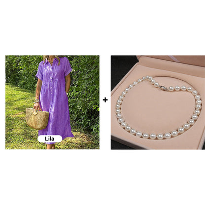 👗 50% RABATT! 💗 Randig Lång V-ringad Skjortklänning för Kvinnor – Sommarrea – Luftig & Bekväm, Klassisk Look & Perfekt för Varma Dagar ☀️