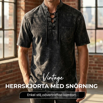 🥰Vintage herr V hals slips linne ficka kortärmad T Shirt lös topp