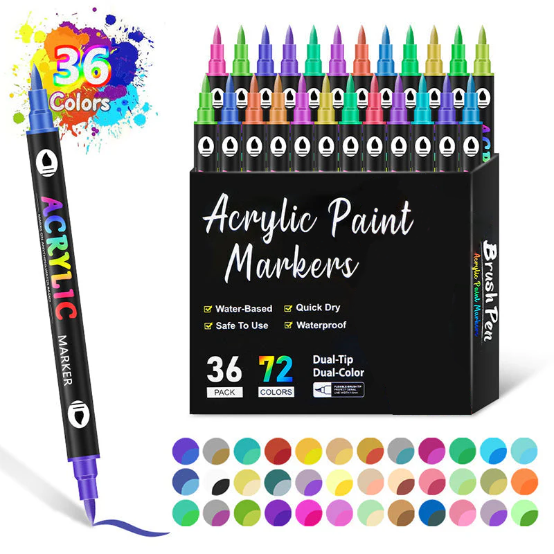 🖌️✨ Akrylpen med Dobbelt Spids - Fin Pensel & Kunstspids til Kunst på Lærred, Træ & Sten 🎨🌈