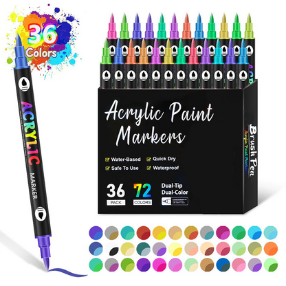 🖌️✨ Akrylpen med Dobbelt Spids - Fin Pensel & Kunstspids til Kunst på Lærred, Træ & Sten 🎨🌈