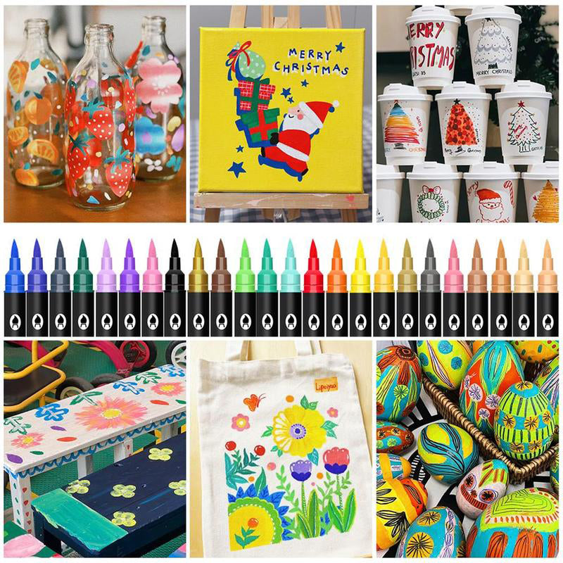 🖌️✨ Akrylpen med Dobbelt Spids - Fin Pensel & Kunstspids til Kunst på Lærred, Træ & Sten 🎨🌈