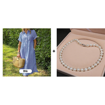 👗 50% RABATT! 💗 Randig Lång V-ringad Skjortklänning för Kvinnor – Sommarrea – Luftig & Bekväm, Klassisk Look & Perfekt för Varma Dagar ☀️