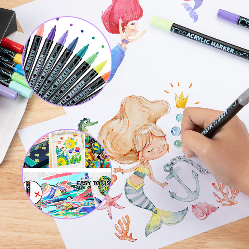 🖌️✨ Akrylpen med Dobbelt Spids - Fin Pensel & Kunstspids til Kunst på Lærred, Træ & Sten 🎨🌈