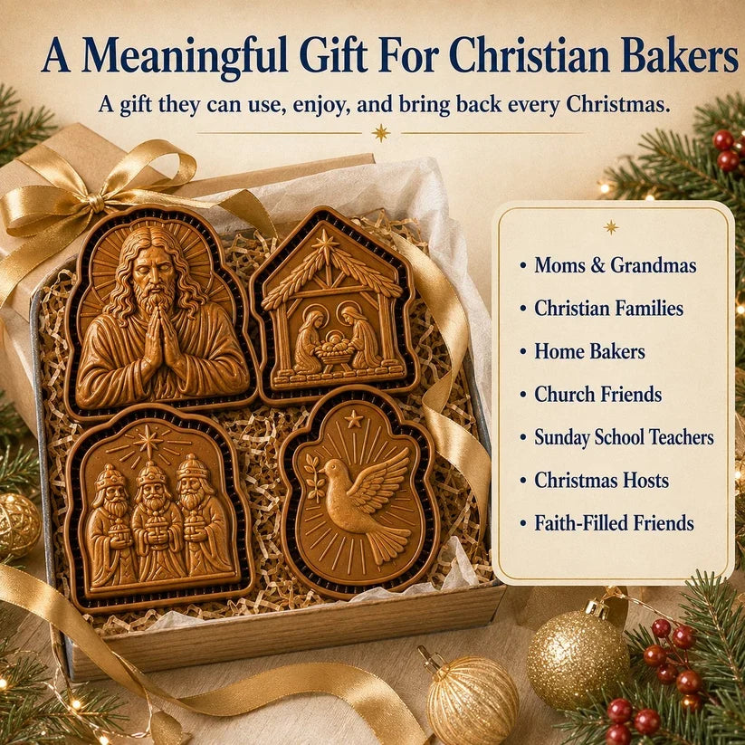 ✝️ Faith & Nativity-kollektion af mini-tærteforme til jul | Genanvendelige prægede forme til at forme detaljerede tærter med den bedende Jesus, krybbestallen og meget mere🥧✨