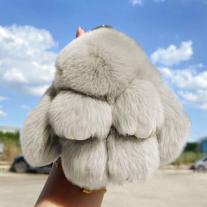 🎁Sista dagen 50% RABATT🐰Mjuk handgjord fluffig kanin-pompomnyckelring med designad plåtask