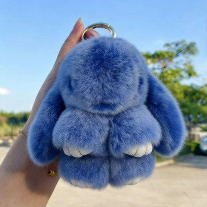 🎁Sista dagen 50% RABATT🐰Mjuk handgjord fluffig kanin-pompomnyckelring med designad plåtask