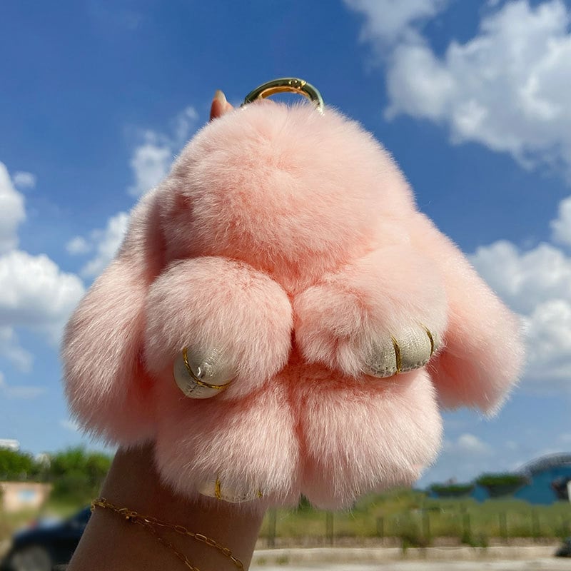 🎁Sista dagen 50% RABATT🐰Mjuk handgjord fluffig kanin-pompomnyckelring med designad plåtask