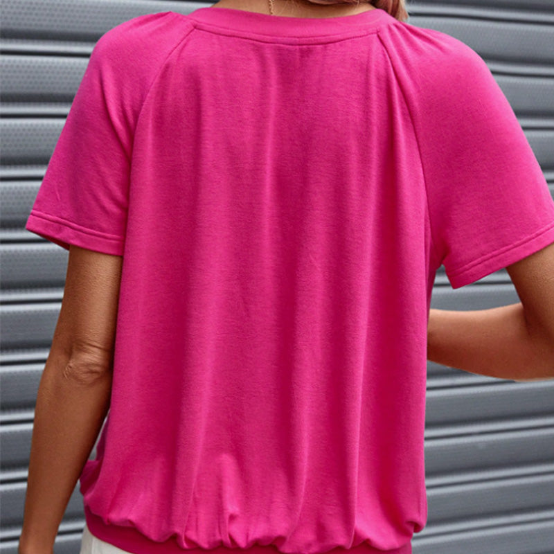 Casual plisserad skjorta för kvinnor med kort V-ringning