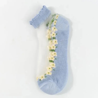 🌺Blomsterstrømper med blonde til kvinder, forår/sommer-🌺3% rabatkode: INU3