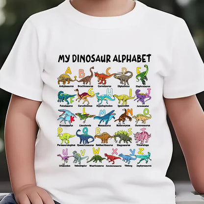 🔥Børne-T-shirt med dinosaur- og alfabetprint🔥