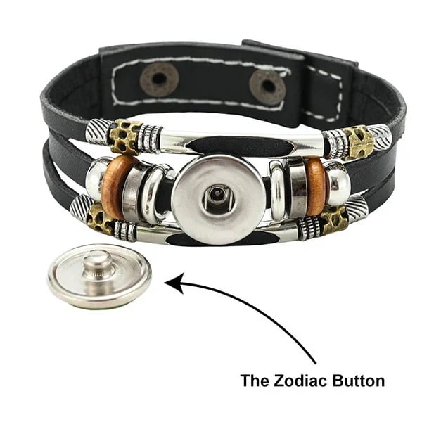 Glow-in-the-Dark 12 Leather Zodiac Bracelet for Men and Women(6.9/8.1in)