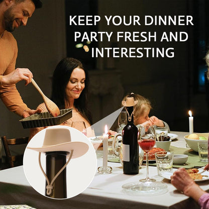 🤠🔥 【POPULÄRT】Rolig cowboyhatt-vinpropp - Håller vinet färskt + festhit!