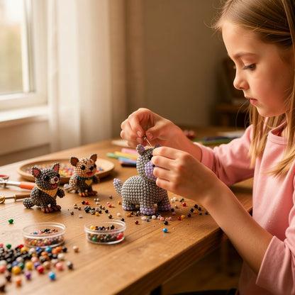 🧵✨ Sæt til at lave små 3D-dyr med perler