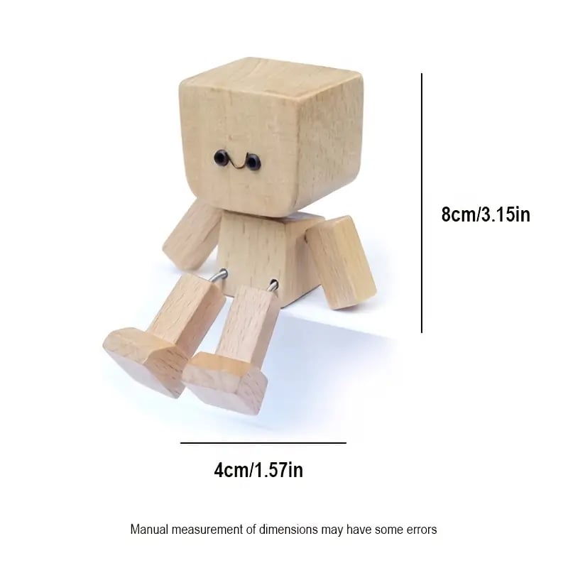 Charmig liten träfigur som svajar med 12 magnetiska uttryck