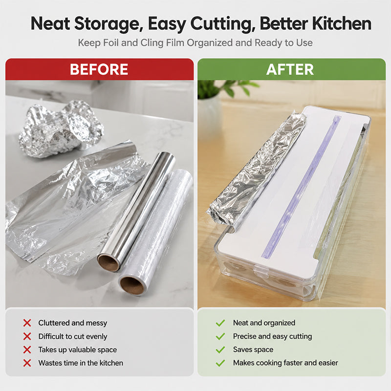 Kitchen Aluminum Foil Paper Plastic Wrap Storage Cutting Box 🍳 – fairyja