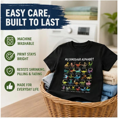 🔥Børne-T-shirt med dinosaur- og alfabetprint🔥