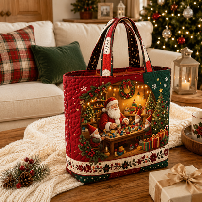 Vintage-tote-taske med julemotiv af julemanden | Festlig genanvendelig indkøbspose